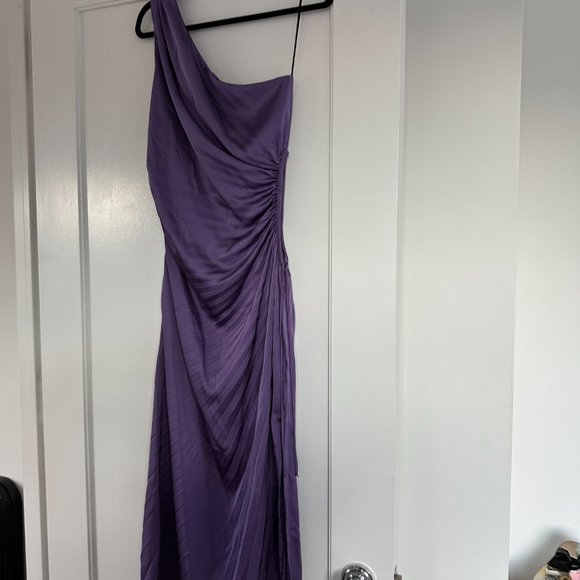 Delfi Collective Solie Pleated Midi-dress One Shoulder Side Cut-out Sz L Purple - Picture 11 of 11
